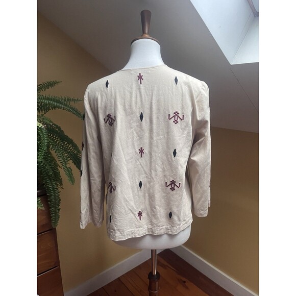 Madewell Women Shirt Small Silk Red Embroidered Aztec Print Tassel Poms Top - Picture 5 of 16